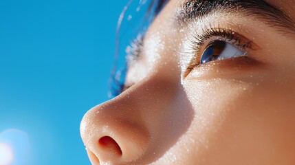 Fototapeta premium Human Eye Looking Up at Blue Sky