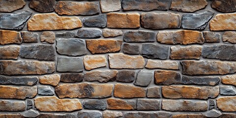 Obraz premium close-up image of a textured stone wall with irregularly shaped brown and gray stones arranged in a rough pattern
