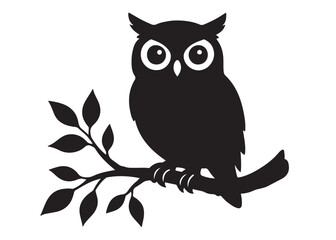 owl logo silhouette vector design, owl logo icon silhouette, tree branch night owl logo silhouette vector, owl silhouette vector style isolated on white background