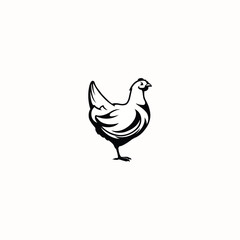 Black and white chicken illustration silhouette on white background.