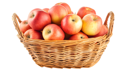 Freshly Picked Orchard Apples in Basket Isolated on White Background