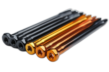 metal tubes in red, blue, green, and yellow colors isolated on transparent background.