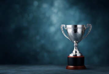 Silver Trophy Award Achievement Success Winning Prize Blue Background