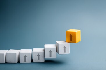 Achieving Success Growth Progress Steps Forward Business Goals Target Yellow Cube White Cubes