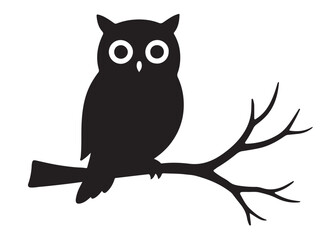 owl logo silhouette vector design, owl logo icon silhouette, tree branch night owl logo silhouette vector, owl silhouette vector style isolated on white background