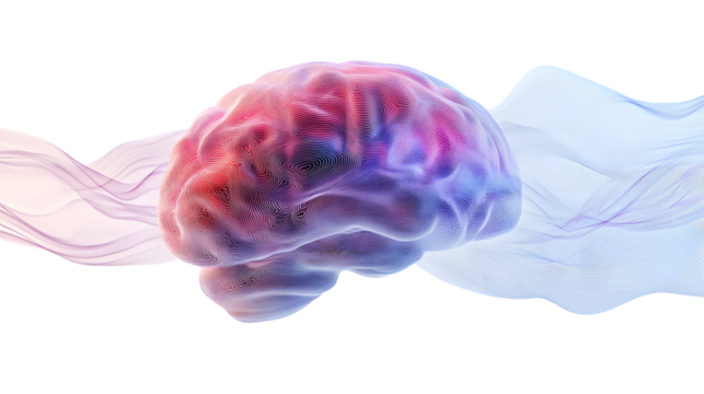 Vibrant 3D Brain with Gradient Waves Isolated on White Background