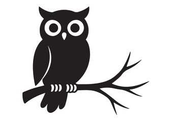 owl logo silhouette vector design, owl logo icon silhouette, tree branch night owl logo silhouette vector, owl silhouette vector style isolated on white background