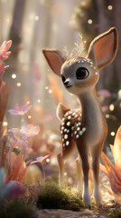 A cute brown cartoon vector illustration of a baby deer, a forest mammal, isolated in nature
