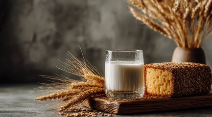 Fresh milk and bread, a wholesome breakfast