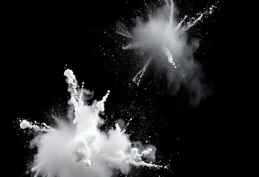 White powder explosion against a black background, creating a vibrant, colorful cloud of dust ,  spectacular, vibrant