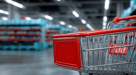 Red shopping cart in a grocery store