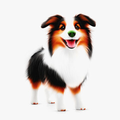 Fototapeta premium Adorable shetland sheepdog with a unique green nose captured in a fun and playful illustration against a simple background
