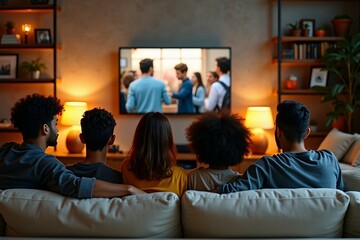 Friends watching movie together at home