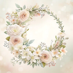 Delicate Floral Wreath in Pastel Colors Illustration