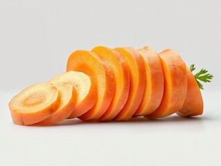 Sliced carrots isolated on a white background with sharp details and vibrant colors.  