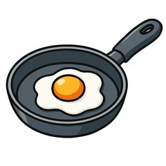Cartoon fried egg in pan, breakfast illustration