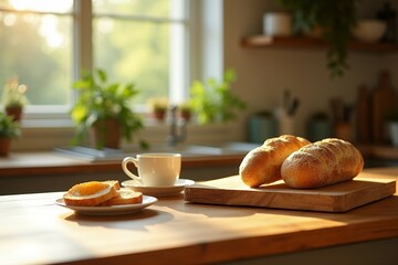 Golden Breakfast Still Life in Sunny Kitchen