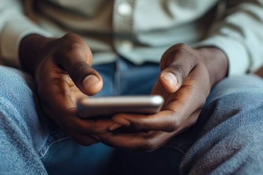 Close-up of hands holding a smartphone (1) - Powered by Adobe