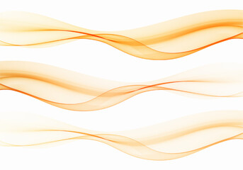 Three smooth golden abstract waves on white background, fluid dynamic lines for modern vector design elements.