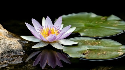 Purple lotus flower, tranquil reflection on water