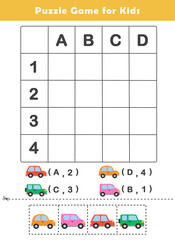 Grid References Worksheet for Kids. Puzzle Game for Children. Locate the symbols by reading off the horizontal and vertical coordinates. Use the coordinates to locate the symbols on the grid.