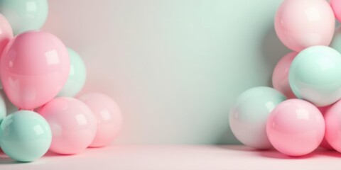 Pastel Pink and Mint Balloons Festive Background for Celebration