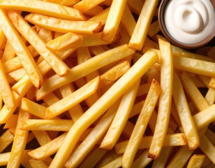 Flat Lay of French Fries with Dipping Sauce Generative AI