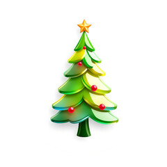 Fototapeta premium Simple Green Christmas Tree with Red Ornaments Isolated on White