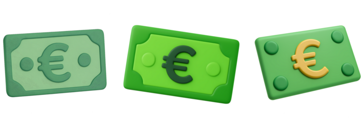 Colorful Euro Currency Icons  isolated on transparent background  for Finance and Banking Concepts , Cartoon icon plastic style