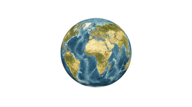 A high-resolution image of a single map globe, centered in the frame --ar 16:9