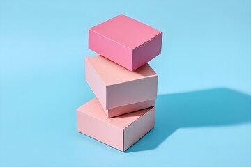 Pink Cardboard Boxes Arranged on a Soft Blue Background with Elegant Contrast