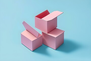 Pink Cardboard Boxes Arranged on a Soft Blue Background with Elegant Contrast