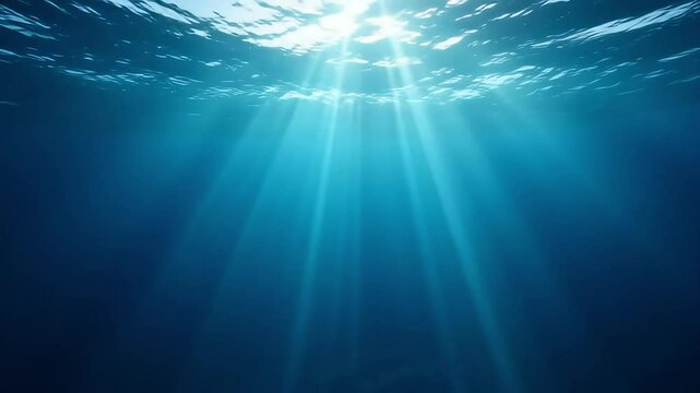 Underwater ocean sunlight rays background deep sea marine life aquatic nature blue water depths