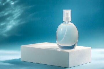 Plastic Bottle of a Beauty Product on a Soft Blue Background