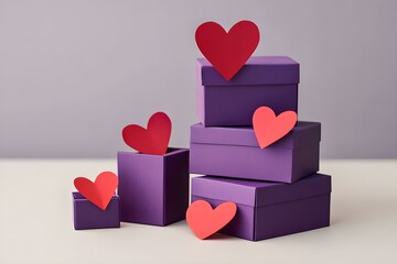 Purple Cardboard Boxes Piled and Decorated with Red Paper Accents