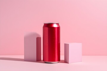 Red Classic Aluminum Can for Carbonated Drinks on Minimalist Display