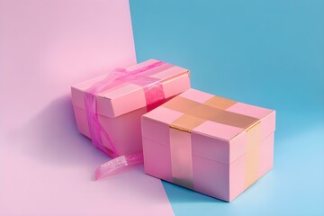 Two Pink Parcels Secured with Packing Tape for Elegant Shipment