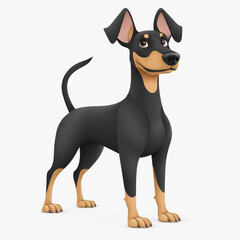 Cartoon illustration of a doberman security dog portraying strength and vigilance against a bright background setting