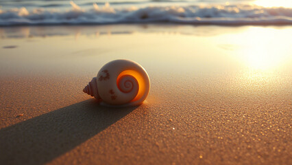 Obraz premium Golden sun dips below the horizon, painting the beach sand and desert sky with yellow hues during a relaxing summer vacation