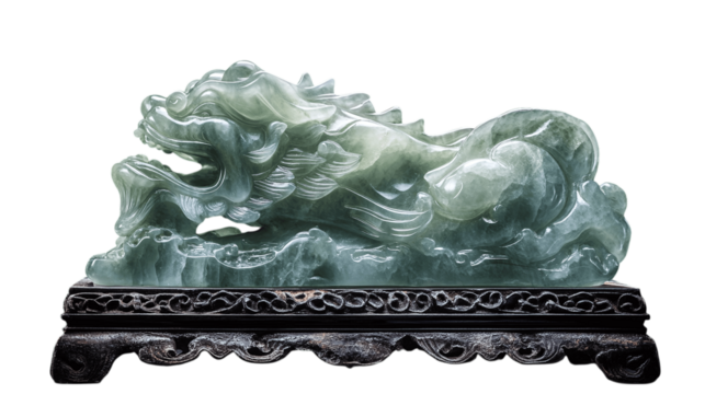 A high-resolution image of a single jade sculpture, centered in the frame --ar 16:9