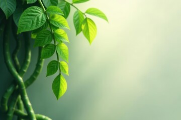 Lush Green Foliage Cascading Down a Twisted Vine Against a Soft, Blurred Background, Evoking Serenity and Natural Beauty