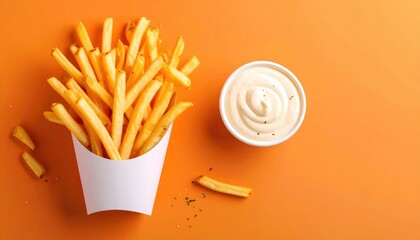 French Fries with Dip on Vibrant Orange Modern Street Food Concept Generative AI