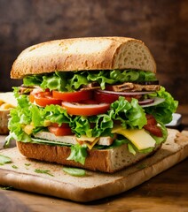 burger with ham and vegetables