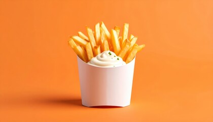 French Fries with Dip on Vibrant Orange Modern Street Food Concept Generative AI