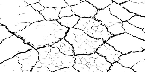 Cracked Earth Vector Texture with Transparent Background – High-Detail Grunge Overlay of Dry, Distressed Lines and Natural Ground Erosion

