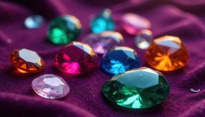 Assortment of uncut and polished gems on velvet , crafting, sapphire