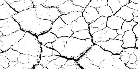 Vector Illustration of Cracked Ground Texture with Transparent Background – A Distressed Grunge Effect Featuring Natural Earth Line Patterns