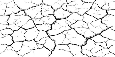 Vector Illustration of Cracked Ground Texture with Transparent Background – A Distressed Grunge Effect Featuring Natural Earth Line Patterns