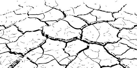 Vector Illustration of Cracked Ground Texture with Transparent Background – A Distressed Grunge Effect Featuring Natural Earth Line Patterns