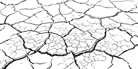 Vector Illustration of Cracked Ground Texture with Transparent Background – A Distressed Grunge Effect Featuring Natural Earth Line Patterns